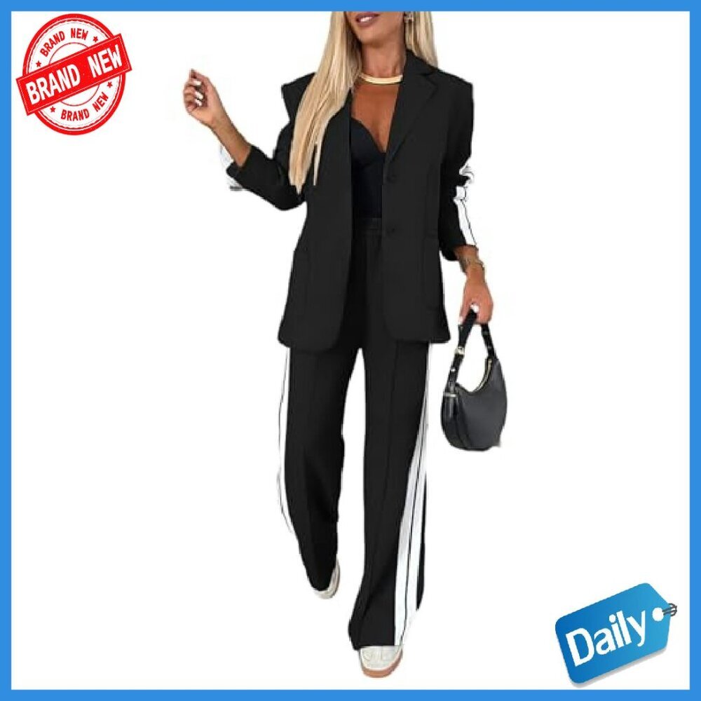 Women's Two Piece Blazer Pants Set Business Casual Suit Tailored Fit - Picture 2 of 8